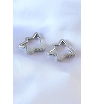 Gümüş Renk Yıldız Model Zirkon Taşlı Pirinç Kadın Küpe - TJ-BKP7528