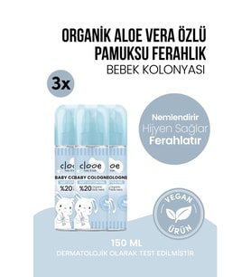 Aloe Vera Katkılı Pamuksu Dokunuş Tazeleyici ve Ferahlatıcı 3'lü Ekonomik Paket Bebek Kolonyası 3x150 ml