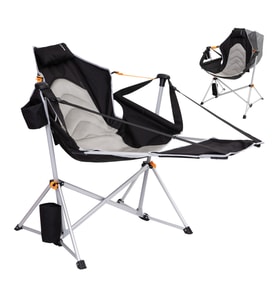KingCamp Orchid Lux Ayak Dayamalı & Salıncaklı Hamak Kamp Sandalyesi Bl/Grey (Siyah-Gri)