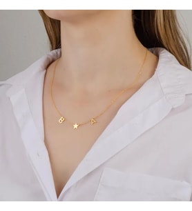 Kişiye Özel Çift Harf Yıldız Kolye 925K Gümüş (Gold)