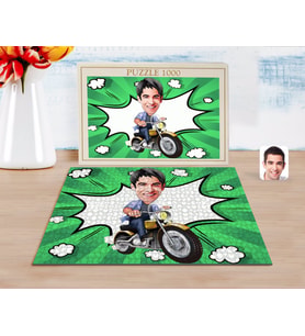 BK Gift Kişiye Özel Erkek Motorcu Karikatürlü 1000 Parça Profesyonel Puzzle-1
