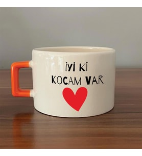 İyi Ki Kocam Var Baskılı Turuncu Kulplu C Sevgililer Günü Fincanı