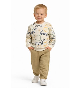 Erkek Çocuk Önü Baskılı Sweatshirt Ve Eşofman Alt Takım BGL-ST05254 (Camel)