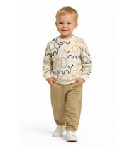 Erkek Çocuk Önü Baskılı Sweatshirt Ve Eşofman Alt Takım BGL-ST05254 (Camel)