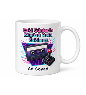 Retro Nostalji 80ler 90lar Kaset Teyp Atari Salonu Baskılı Porselen Kupa Bardak Hediye