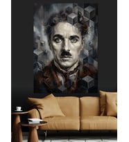 Charlie Chaplin Sanatsal Portre Çizimi Dekoratif Kanvas - Mdf Ahşap Tablo