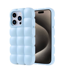 Apple iPhone 15 Pro Uyumlu Kılıf Silikon Parlak Esnek Yumuşak Kabartmalı Zore Dom Dom Kapak (Mavi)