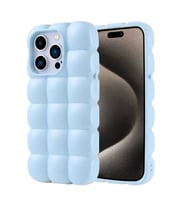 Apple iPhone 15 Pro Uyumlu Kılıf Silikon Parlak Esnek Yumuşak Kabartmalı Zore Dom Dom Kapak (Mavi)