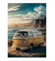 Retro Minibüs Ve Sahil Dekoratif ahşap Tablo
