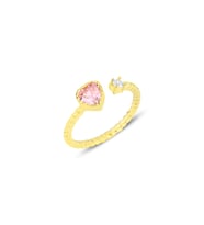 Gümüş altın yaldızlı pembe taşlı kalp modeli ayarlamalı yüzük SGTL12179GOLD (Rose)