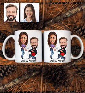 Kişiye Özel Sevgili Tasarımlı Karikatürlü 2 Adet Kupa Bardak 24