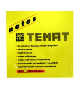 Temat Yapışkanlı Not Kağıdı 75X75 80 Yaprak Sarı - 2 adet