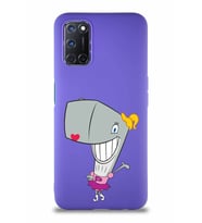 Oppo A92 Soft Premier Kapak Pearl Yengeç Tasarımlı Silikon Kılıf - Mor (Şeffaf)
