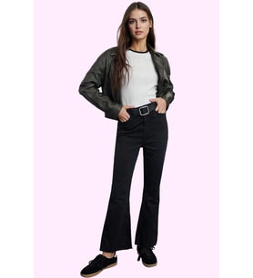 Kadın Yüksek Bel Geniş Paça Denim Flare Jean Kemersiz Casual Günlük Yaz Aylarının Vazgeçilmezi (Antrasit)