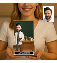 Kişiye Özel Öğretmen Karikatürlü 18 cm MDF Masaüstü Biblo - Öğretmen Hediyesi Öğretmene Özel Hediye