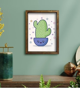 BK Gift Kaktüs Tasarımlı Doğal Masif Ahşap Çerçeveli Tablo 30x40cm-8