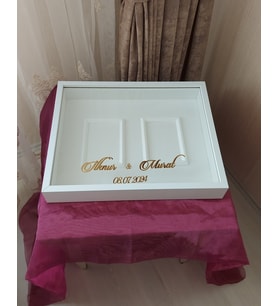 40x50 Cm Beyaz Çift Fotoğraf Bölümlü Çerçeve! İsimli+Ledsiz! Gül Anı Çerçevesi