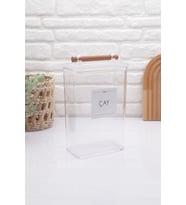 Ahşap Kulplu Vakumlu Şeffaf Çay Kavanozu 2100ML