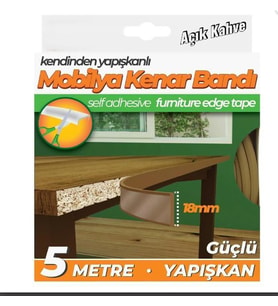 Kendinden Yapışkanlı Masa,Raf,Dolap,Tezgah,Mobilya Kenar Bandı 18mmX5 Metre-Açık kahve