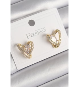 Pirinç Gold Renk Zirkon Taşlı Kalp Model Kadın Küpe 5886 - HPSBYI4482-1070
