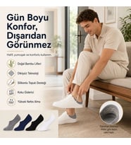 Giyim Erkek Bambu 4’lü Babet Çorap Görünmez No Show Dikişsiz Silikon Topuklu