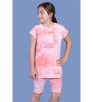 Toontoy Kız Çocuk Batik Desenli Baskılı Taytlı Takım (Somon)