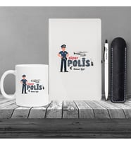 Kişiye Özel Polis Temalı Beyaz Defter & Metal Beyaz Tükenmez Kalem ve Kupa Seti