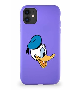 Apple iPhone 11 Soft Premier Kapak Donald Duck-F Tasarımlı Silikon Kılıf - Mor (Şeffaf)