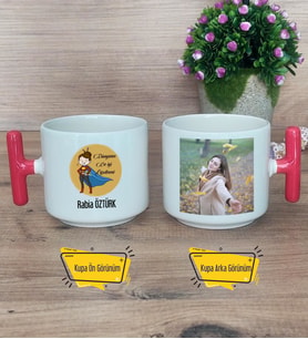 Kadın Öğretmene Hediye Kupa Bardak Fotoğraflı T Kırmızı Kulplu Öğretmenler Günü Hediyesi