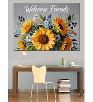 Welcome Friends Çiçekli Karşılama Panosu Dekoratif Kanvas - Mdf Ahşap Tablo