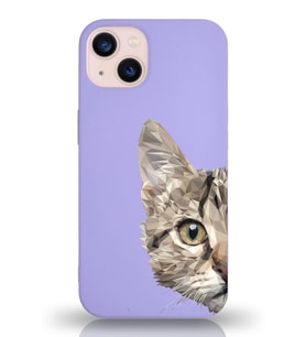 Apple iPhone 13 Mini Uyumlu Lansman Kılıf Catface Tasarımlı İçi Kadife Kapak-Lila (Şeffaf)
