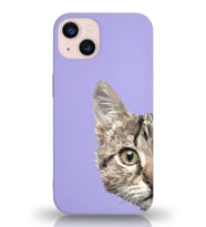 Apple iPhone 13 Mini Uyumlu Lansman Kılıf Catface Tasarımlı İçi Kadife Kapak-Lila (Şeffaf)