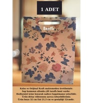 Kelebek Çiçekli Kraft Çanta - Hediye Paketi - Anneler Günü Hediyesi - 1 Adet (Kahverengi)