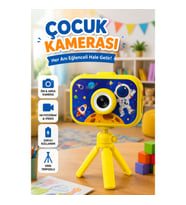 Şarjlı Çocuk Dijital Kamera Ön ve Arka Kameralı HD Fotoğraf Video Çekim Kamerası Mini Tripodlu