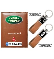 Plakanıza Özel Land Rover Logolu Taba Ruhsat Kabı ve Anahtarlık