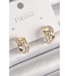 Pirinç Gold Renk Zirkon Taşlı Zincir Model Kadın Küpe - TJ-BKP9794