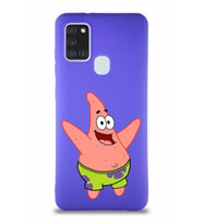 Samsung Galaxy A21S Soft Premier Kapak Patrick Yıldız Tasarımlı Silikon Kılıf - Mor (Şeffaf)