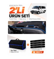e-biz FORD TRANSİT (2001-2006) Uyumlu Torpido Örtüsü + Tay Tüyü Bagaj Çantası - Siyah-Mavi - FO028