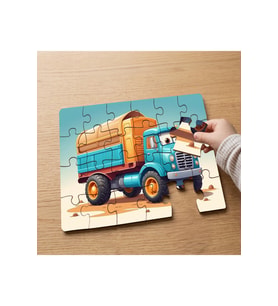 Sevimli Mavi Kamyon Tasarımlı 24 Parça Ahşap Çocuk Puzzle MPK0237