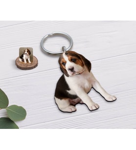 BK Gift Kişiye Özel Evcil Dost Köpek Ahşap Anahtarlık (Beyaz)