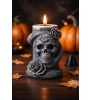 Kuru Kafa Gothic Hallowen Temalı Doğal Soya Silindir Mum (Ekru-Siyah)
