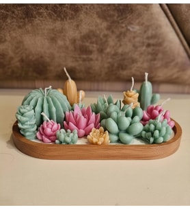 Ahşap Kase İçinde Tasarım Mumlar Dekoratif Mum Kokulu Doğal Soya El Yapımı MUM 15 CM