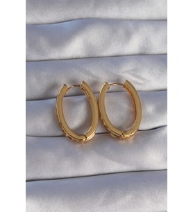Northcity Pirinç Gold Renk Zirkon Taşlı Oval Model Küpe 5886