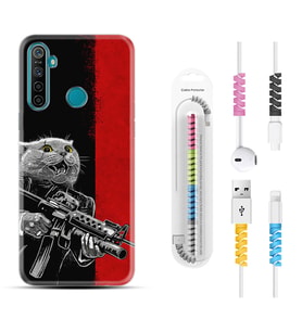 Realme 5i 5 Pro 6i 7 Pro 8 Kılıf Kablo Koruma Spiral Silikon Çılgın Kedi 1674