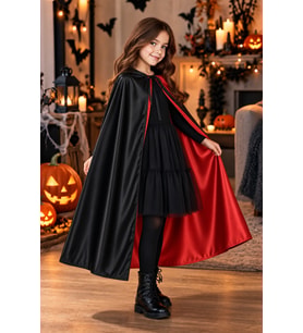 Halloween Kapüşonlu Çift Taraflı Kırmızı Cadı Pelerini 80 cm Yetişkin Çocuk Cadılar Bayramı