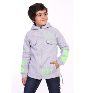 Toontoy Erkek Çocuk Kapüşonlu Baskılı Hırka ( Gri-Melanj)
