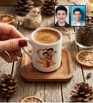 Kişiye Özel Karikatürlü Sarı Kırmızı Taraftar Baba Oğul Türk Kahvesi Fincanı Babalar Günü Hediyesi