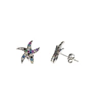 Multicolor Zirkon Taşlı Deniz Yıldızı Tasarım 925 Ayar Gümüş Kadın Küpe (Üç Renkli Mavi)