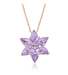 Gümüş Rose Lila Lotus Çiçeği Kolye