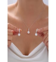 İnci Gümüş Kolye Ve Küpe Seti 925 Ayar Gümüş Set